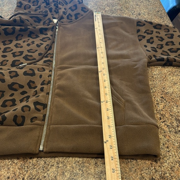 Mello Leopard Jacket Size Medium Brown Black Hood Pockets Full Zip Pockets - Picture 12 of 14